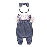 Mud Kingdomベビー　女の子　半袖ｔシャツ　サロペット　ロンパース　カチューシャ　3点　セットアップ　ドット　総柄　子供服　夏　9M