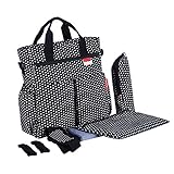 Baosity マザーズバッグ　ショルダーバッグ　調節可能　多機能　大容量　 哺乳瓶　おむつ収納　ベビー用品　外出　旅行　買い物　全３色 - ブラックドット