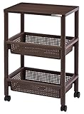 ウッドテーブルワゴン3段 (ブラウン) 【キャスター付き/高さ約70cm/木製天板/日本製】