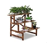 GRJH® 田舎フラワーラック屋内複数のレイヤー着陸葉緑体緑の大根の花瓶棚のコーヒーテーブルのバルコニー厚いウッディーフラワーポットラックアンティークの炭化3層厚い 防水性と耐久性