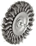 Weiler Standard Wire Wheel Brush, Round Shank, Steel, Partial Twist Knotted, 4" Diameter, 0.014" Wir