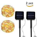 (2Pack) BRAVESHINE 100 LEDs 40FT 8 Lighting Mode Solar String Lights Starry Copper Wire lights Indoo
