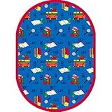 Joy Carpets Kid Essentials Language & Literacy Oval Spanish Bookworm Rug, Blue, 7'8" x 10'9" [並行輸入品]