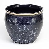 ポルトガル製 陶器 鉢カバー 底穴なし 大理石風 ブラック 黒 金 ゴールド 直径16cm psc-665-3bk