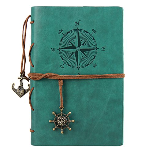 メモ帳 リング ミニ A5 システム手帳 6穴 おしゃれ レザー調 日記帳 アンティーク 手帳 ノート 旅行日記 航海風 スケッチブック 自由帳 雑記帳 スケジュール帳 錨と舵仕様 チャーム付き 栞付 文具百貨