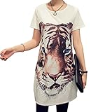 (マーシェル) Marshel マタニティ ロング Tシャツ ワンピース 半袖 アニマル柄 産前 産後 長く使える おしゃれ 妊婦服 ホワイト L