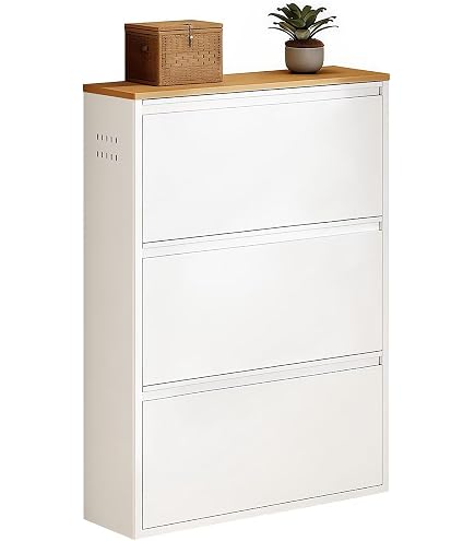 Amazon｜XFFX スリム薄型シューズボックス 超薄17cm/大容量3段収納｜扉