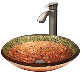 Vigo Janusガラス容器シンクとOtis蛇口with Pop Up、つや消しニッケル