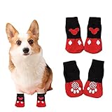 犬 靴下 4個セット 犬用靴下 滑り止め 脱げない 犬 ソックス 肉球保護 防寒 可愛い ペット 靴下 舐め防止 汚れ防止 室内 室外 お出かけ 小型犬 中型犬 (レッド, S)