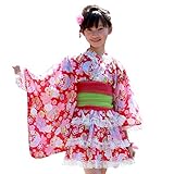 922771D 花毬(レッド) 浴衣ドレス 子供 浴衣ドレス+兵児帯 ベビー キッズ ジュニア 女の子 [リトルプリンセス] Little Princess コサージュ無 90cm