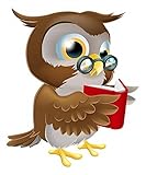 Wallmonkeys WM247426 Cartoon Owl Reading a Book Peel and Stick Wall Decals (18 in H x 15 in W) [並行輸入