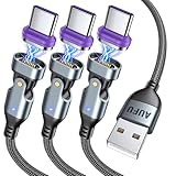 AUFU マグネット USB C 充電ケーブル 18W 16pin Type C ケーブル Ｌ字型 180°回転可【1M / 2M / 2M】3A急速充電 データ転送可 タイプC マグネット 接続線 AndroidなどType-C機種対応 ホワイト 3 個セット