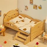 Deronder綿人形ベッド 木製 人形用ベッド ベッドリネンセット付き ミニチュア家具 ドールハウス 部屋 寝室 装飾 組み立て簡単 (28*18*14CM,猫スタイルA)
