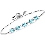 Gem Stone King 925 Sterling Silver Swiss Blue Topaz and White Topaz Tennis Bracelet For Women (3.59 Cttw, Gemstone Birthstone