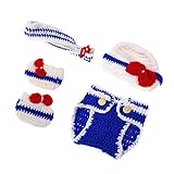 Perfk 赤ちゃん　かぎ針編み　男女共用　写真　撮影記念　衣装　出産祝い 　着ぐるみ　海軍　セーラー服　セット　　多色