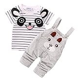 【SEBLES】ベビー 赤ちゃん オーバーオール Tシャツ セット ツーピース カジュアル 熊 クマ くま パンダ ぱんだ アニマル ユニセックス 春 夏 秋(グレー,85cm)