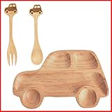 プチママン カー 車 お食事セット ウッドトレイ スプーン＆フォーク セット お子様へのプレゼントにピッタリ！子供 キッズ 赤ちゃん ベビー プレゼント ギフト ウッドプレート 誕生日 出産祝い 木の