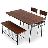 ダイニングセット タモ材 天然木 木製 ダイニング テーブル 4点セット 4人掛け 135cm べンチ ブラウン