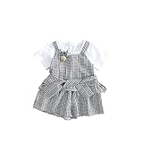 夏ベイビー服 女の子キャミソール Pojour 1-6歳キッズ用かわいいストラップドレス グリッド 子供３セット 綿 通気 黒（90cm）