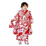 「【70】赤地に桜と蝶/被布：赤」七五三 着物 3歳 被布着物7点セット