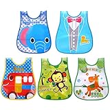 Sasairy 食事スタイ ベビー 5点セット さらっと油が落ちる 食事用エプロン ポケット付き 防水可愛いデザイン ビブ 男の子/女の子 マッジクテープ式 離乳食 保育園にも