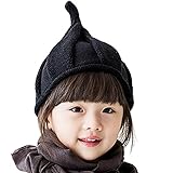 HBF 超かわいい とんがり ニット帽 ねじり帽子 どんぐり 加厚 プラッシュ 防寒 柔らかい ベビー 子ども 赤ちゃん キッズ 女の子 男の子 秋 冬 ブラック
