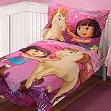 Dora the Explorer "Pony Adventure" 4-Piece Toddler Bedding Set - pink/brown, one size by Stevens Bab