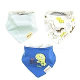 Baby Bandana Drool Bibs with Adjustable Snaps for Boys and Girls 3 Pack-Dinosaur by Kidsfantasy