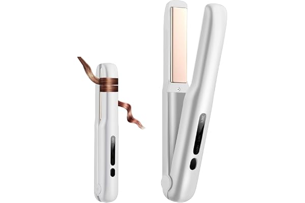 コードレス ヘアアイロン 2WAY 18mmプレート カール&ストレートコードレスアイロン 140℃～200℃ 4段階温度設定可能 30s 急速加熱 20分自動電源OFF 誤起動防止ロック Type-C 充電式ヘアアイロン 男女兼用 ミニ 小型 軽量 持ち運び便利 家庭/出張/通勤/旅行用 (ホワイト)