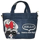 [DIVA Rose] ミニ トートバッグ ショルダーバッグ レディース 小さめ 2way デニム バッグ サングラスガール (インディゴブルー)