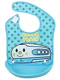 ベビー 赤ちゃん シリコン 防水 食事用 エプロン スタイ よだれかけ ビブ BIB 通気性良い ソフトスタイ ブルー トレイン