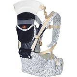 抱っこ紐 キャリア単体でもヒップシート単体でも使える抱っこひも lanova おんぶもできる抱っこ紐 ベビーキャリー 新生児から使える (防寒 花柄 多機能 背当て付き) ブラック