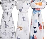 Little Jump Baby Muslin Baby Swaddle Blankets 47x47 (3 Pack) Fox & Deer & Girafe Print Organic Cotto