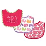 Luvable Friends Safari Themed Baby Drooler Bibs, Pink, 3-Count by Luvable Friends