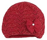 GEMVIE 新生児 ビーニー帽 女の子 可愛い リボン飾り ニットハット ベビー帽 赤ちゃん 無地 防寒　お出かけ 公園 秋冬 レッド