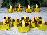 Gold Candles - Set of 12 Metallic Gold LED Tea Light Candles - Flameless Candles - Flickering Candle