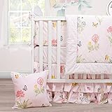 Brandreamバタフライベビー寝具ガールズピンクフローラルCrib Bedding withバンパーShabby Chic Nursery寝具ベビーシャワー、完璧なギフト