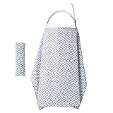 イケノコイ 授乳ケープ コットン100％ ワイヤー入り ポケット付 収納袋付 通気 調節可 蛍光剤なし （波柄）