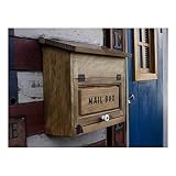 ポスト 横型 木製ひのき MAIL BOX 彫り込みプレート フラットタイプ 投函口なし 郵便受け アンティークブラウン 受注製作