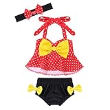 （フィーショー)FEESHOW 子供 水着 女の子 セパレート キッズ ビキニ キュート ドット柄 女児 ジュニアスイムウェア 3点 レッド＆ブラック 70