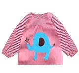 【SEBLES】 キッズ ベビー ストライプ ぞう エレファント エプロン スモック 全3色 サイズ 73cm 80cm 90cm クロスセット (レッド,90)