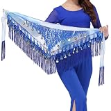 [J's select] ベリーダンス 衣装 ヒップ スカーフ スカート 青 ブルー 金コイン フリーサイズ 50cm×170cm