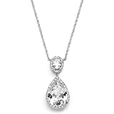 Mariell キュービックジルコニア ブライダルペンダントネックレス オーバルカットヘイローと太字洋ナシ型ティアドロップジェムストーン シルバー
