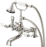 水Creationヴィンテージクラシック7-inch Spreadデッキマウント蛇口、2インチライザーとハンドヘルドシャワー F6-0007-05-CL 1