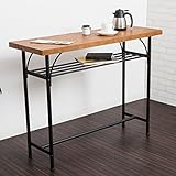 【アンティーク風 カウンターテーブル】 頑丈で美しい天板 便利な棚付き ガタツキ防止付き ブラウン色