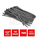 BuyCheapCables® 12" Black Heavy Duty Standard Cable Ties Self Locking 7.5mm with 120lb Tensile Stren