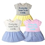(ホワイト/80cm)ベビー服 女の子 ドッキング ワンピース 半袖 Tシャツ 発泡プリント ストライプ柄 リップル スカート 女児 ベビー