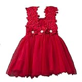 WIN 子供ワンピース　ベビードレス　ガールズ　 フォーマルワンピース　 子供服 子どもドレス 女の子用　発表会　結婚式 フラワーガール 出産祝い 発表会 花柄オーガンジードレス (100cm, レッ