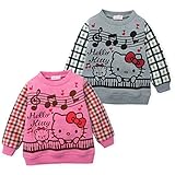 ベビー服 女の子 トレーナー 長袖 HELLO KITTY ハローキティ フリース切替 裏起毛 チェック柄 音符 キャラプリント 女児 ベビー (2.グレー/80cm)