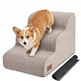 犬用ステップ 3段 ドッグステップ 犬用スロープ 犬用踏み台 犬用階段 小型犬 室内犬 高齢犬 滑り止めマット付き カバー取り外し 洗える 手持ち付き(ブラウン＋カーキ)